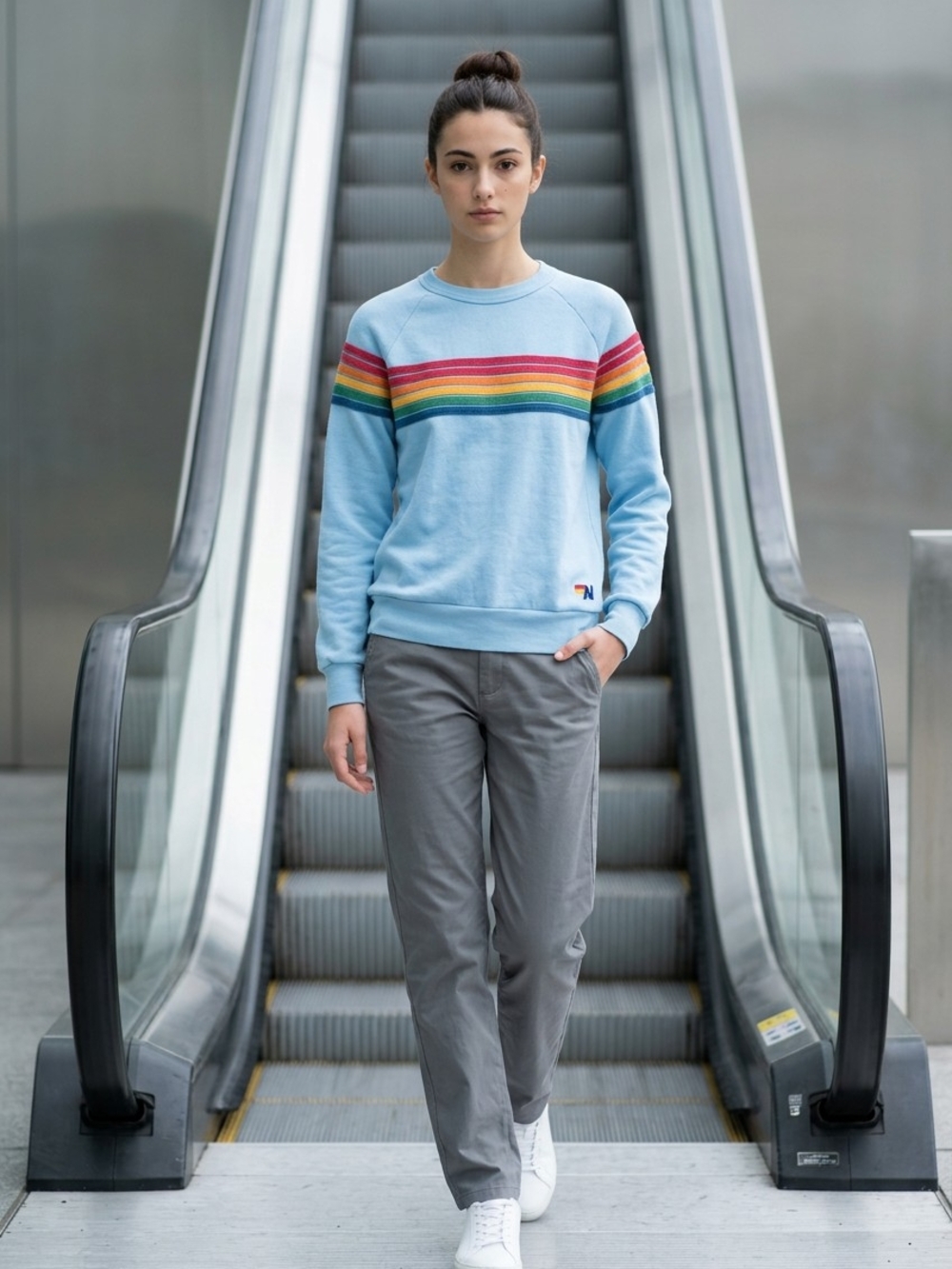Aviator Nation Light Blue Rainbow Stripe Women's Sweatshirt
